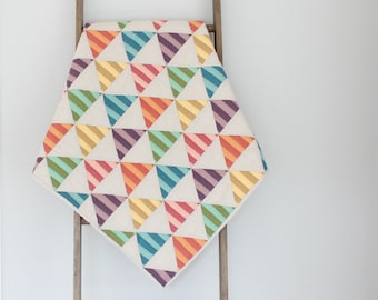Custom Made-to-Order Striped Triangles Baby Quilt - Baby Boy Quilt or Baby Girl Quilt, Handmade Quilt, Modern Quilt