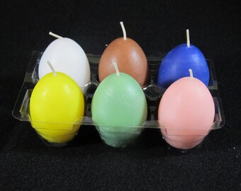 three egg shaped candles, easter egg candles, easter candles, spring candles