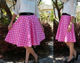 Pink Black or Red and White Polka Dot Circle Skirt Custom Made Any Size Womens dance skirt Cotton Full Skirt