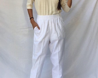 80s white woven pants / baggy pants / drawstring pants / high waisted pants | s m