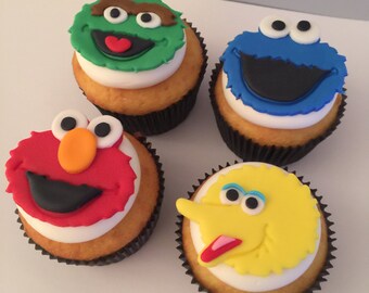 12 Sesame Street Inspired Cupcake Toppers-Fondant