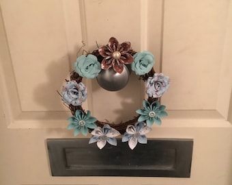 Mini blue Christmas Paper Flower Wreath