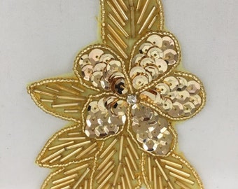 Vintage Gold Sequin and Bead Flower With Rhinestone Center, Also Comes In Silver and Gold, Great For Costumes, 5 inches tall 3 inches wide.