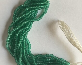 Vintage European Micro Seed Beads - GREEN BLUE - Mini Hank