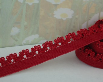 5yds Elastic Picot Lace Stretch Red Skinny 1/2" inch scalloped edge Picot Edging Headbands Sewing lingerie Underwear Elastic Trim