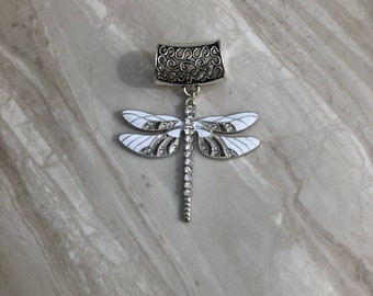 White Dragonfly Scarf Bail, scarf pendant, scarf ring, scarf slider, scarf accessory, scarf jewelry, scarf jewellery, scarf charm