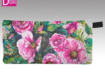 Case with pencil or makeup, watercolor print wild roses