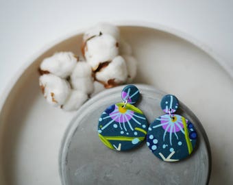 Statement jewelry, circle earrings, green earrings, large statement earrings, lightweight earrings, polymer clay earrings, big earrings