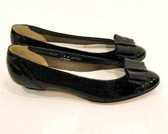 Vintage 70s Black Patent Leather Baby Doll Flats Shoes | Brand New | Never Worn | California Magdesians| Size 8