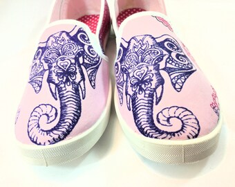 Lucky Elephant Decoupaged Shoes Size 8
