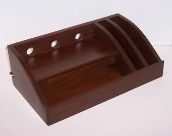 Walnut Charging Station / Docking Station with slots for iPad, Kindle, Nook, iPhone, cell phone Handcrafted with attached power strip