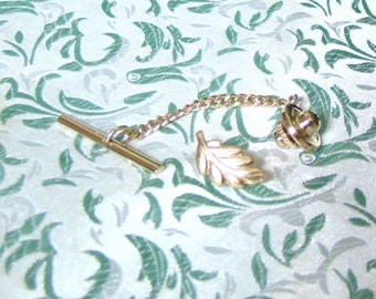 Gold Tone Leaf Tie Tac - Tack - OAK