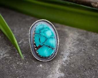 Turquoise Ring, Natural Turquoise Sterling Silver Ring, Boho Ring, Turquoise , December Birthstone Ring, Statement Ring