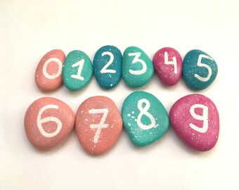Number stones painted Math learning toy Educational gift for boy girl Learn to count Numbers story stones Back to school Colorful numbers