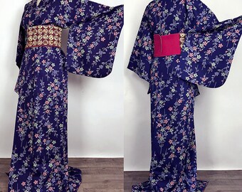 Japanese K020401 Beautiful Washable Blue Komon Kimono Cute