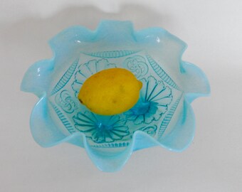 Jefferson Glass Opalescent Aqua Ruffle Bowl