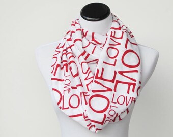 Valentine's Day Scarf Love Infinity Scarf Love letters scarf circle scarf loop scarf white red scarf Valentine day gift for woman teen girl