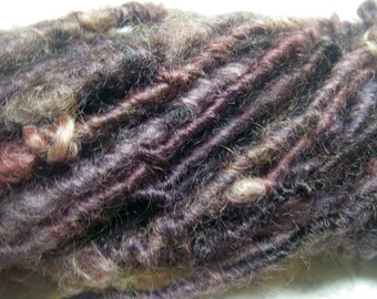 Handspun Hand Dyed Curly Textured Cotswold Wool Bulky Art Yarn in Plum Purple Brown Shades for Knitting Weaving Felting by KnoxFarmFiber