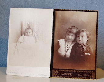 Antique Cabinet Cards 1890s Photos Children in Flint Michigan Lot of 2 Vintage Supplies