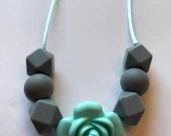necklace/ mint and grey/ nursing necklace/ chewlery/ chew and play