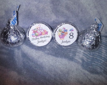 100 Personalized Shopkins Birthday Kiss/Candy/Favor/ Mini Bubbles Labels@ Peel & Stick