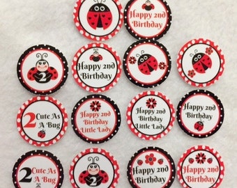 Set of 50/100/150/200 Personalized Ladybug 2nd Birthday Party 1 Inch Confetti Circles