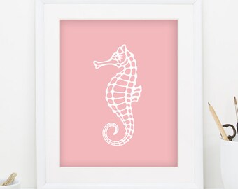 Seahorse Print Pink Beach Decor Seahorse Nursery Seahorse Decor Sea Horse Print Nautical Nursery Minimalist Art Seahorse Wall Decor 0094