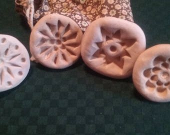 Vintage/Handmade/Clay/Cookie/Baking Press/Set of Four(4) Baking Decorating/Accessories/Tools/Kitchen Deco/Retro/Primitive Cooking/New/Gift