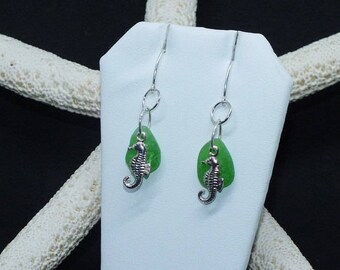 Sea Glass Earrings, Sterling Earrings, Lake Jewelry, Lake Erie Beach Glass, Seahorse Earrings, Earrings For Her