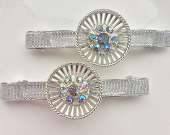 Wedding Barrette Bridal Hair Barrette Crystal Wedding Barrette Vintage Rhinestone Hair Clip Silver Barrette Wedding Hair Piece OOAK Barrette