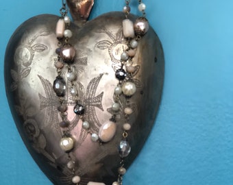 Pink Crystal Beaded Necklace with a Fleur de Lis pendent
