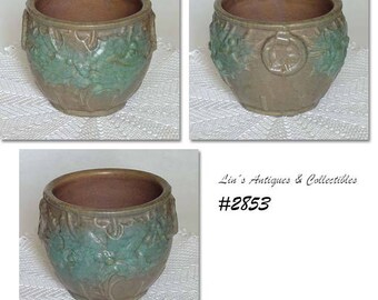 McCoy Pottery Holly Berries and Leaves Stoneware Jardiniere in a Rare Color (Inventory #2853)