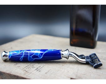 Shaving Razor in METALLIC BLUE for Gillette Mach 3 or Venus