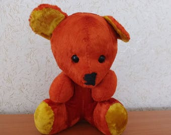 Soviet Vintage Teddy Bear - Soviet Vintage Soft Toy - Orange Bear Toy Made in USSR