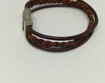 Leather and suede braided bracelet