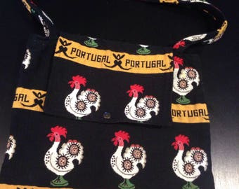 Super vibrant embroidered Portugal Rooster hand bag purse