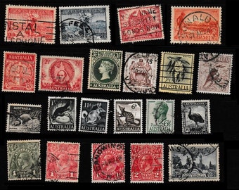 Antique Australian Postage Stamps - Collectors, Collage, Altered Books, Scrapbooking