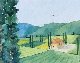 ACEO Original watercolor painting - Near Norcia