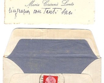 1930s Vintage Greeting Italian Ephemera - Handwritten envelope with card inside