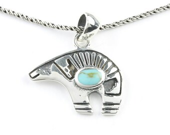 Western Bear Necklace, Sterling Silver Turquoise Necklace, Southwestern Necklace, Country Necklace, Gemstone Jewelry