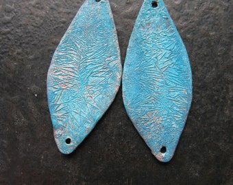 Verdigris Taupe Brass Leaf Double Hole Charms - 1 pair - 29mm in length