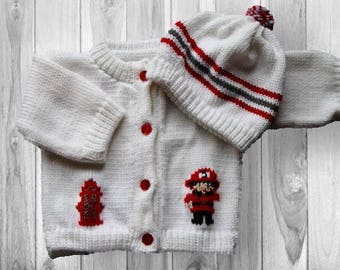 Personalized Knitted Baby Sweater, Fireman Knitted Baby Sweater, Fireman Baby, Fireman Sweater, Firetruck Knitted Baby Sweater