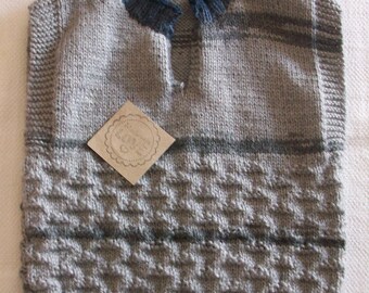 Handmade, knitted baby vest , waistcoat ,gray-blue vest