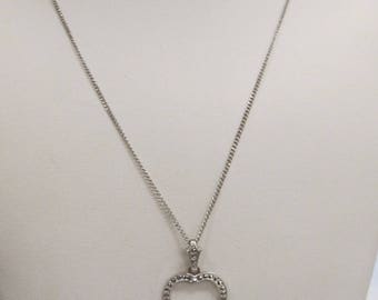 Vintage Sterling Silver Marcasite Heart Necklace W #715
