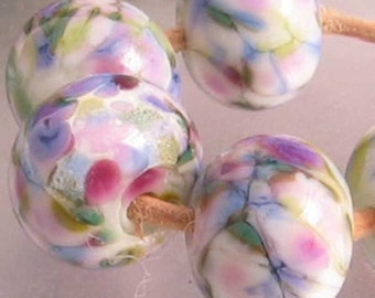 Monet Garden Lampwork Spacer Handmade Glass Beads Pink Blue Green Pastel Choose 2 4 5 or 6 Bead Set