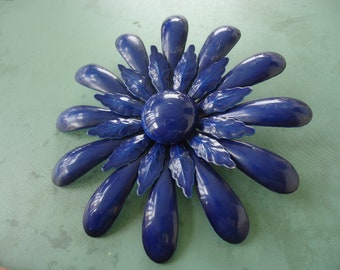 Blue Enamel Flower Brooch