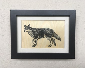 Coywolf Lino Block Print