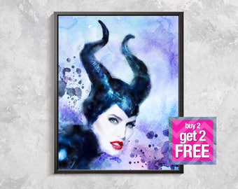 Maleficent Print, Maleficent Printable Art, Halloween decor, Maleficent Poster, Maleficent Watercolor, Movie Art Print, Sleeping Beauty art