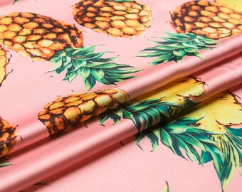 Couture fashion heavy chiffon Fabric,faux silk satin,pink color,fruit pineapple pattern,smooth,soft,Sewing,Dress,home Dec,Craft By The Yard