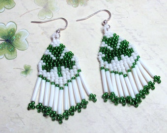 Seed Bead Shamrock Earrings, St. Patrick's Day Earrings, Shamrock Earrings, Celtic Earrings, Irish Earrings, Shamrock Jewelry, Beaded